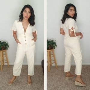 CREAM BUTTON DOWN JUMPSUIT